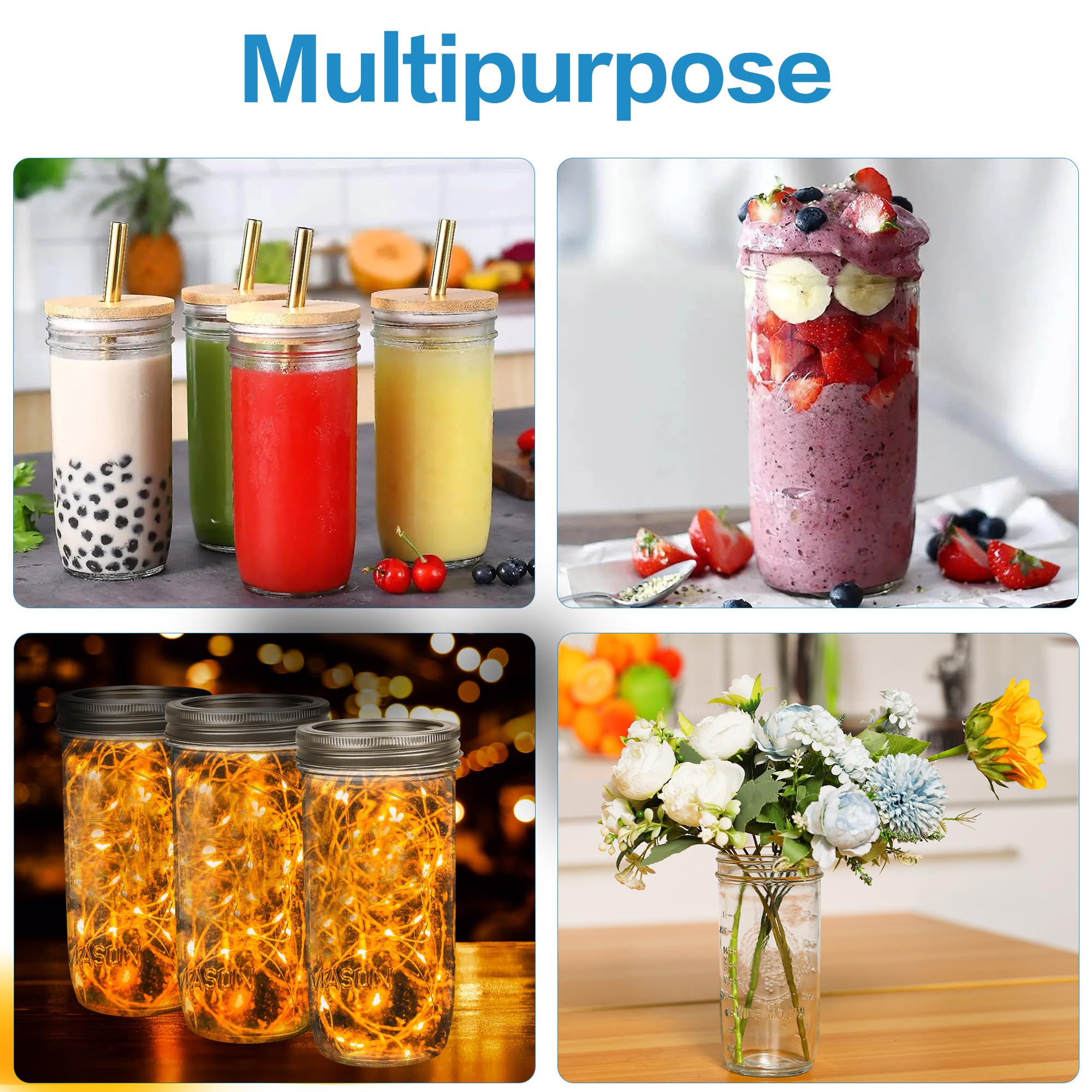 Amazon.com: 24 oz Wide Mouth Glass Jars - 6 Pack with Airtight